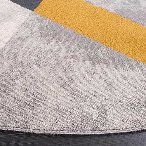 Miniatura 2 de Safavieh Odyssey Collection - Alfombra redonda de 6 pies 7 pulgadas, gris y negro dorado, diseño abstracto moderno, ideal para zonas de alto tráfico