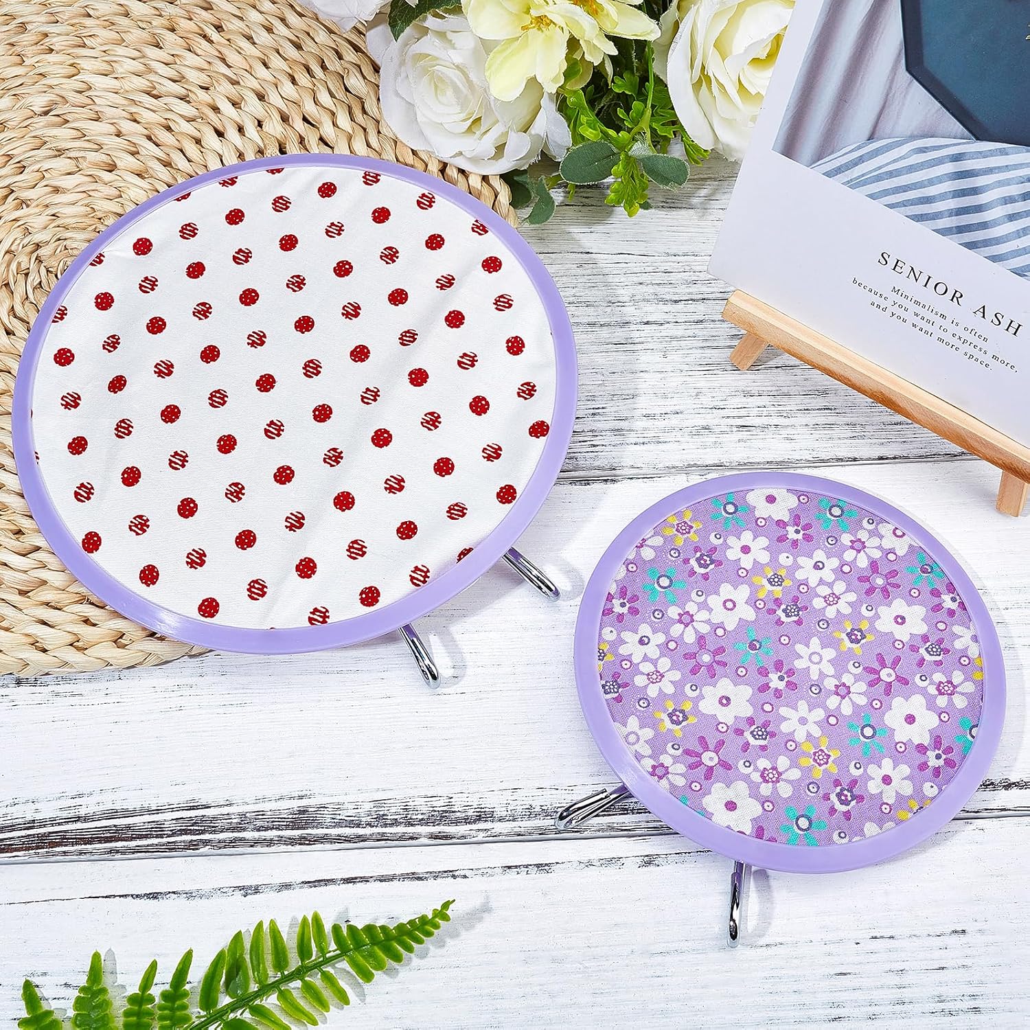 GORGECRAFT 2 Sizes Metal Spring Tension Embroidery Hoops Tension Stich Hoop Set Circle Round Frame Art Craft for Sewing (4.7 inch, 6.6 inch)
