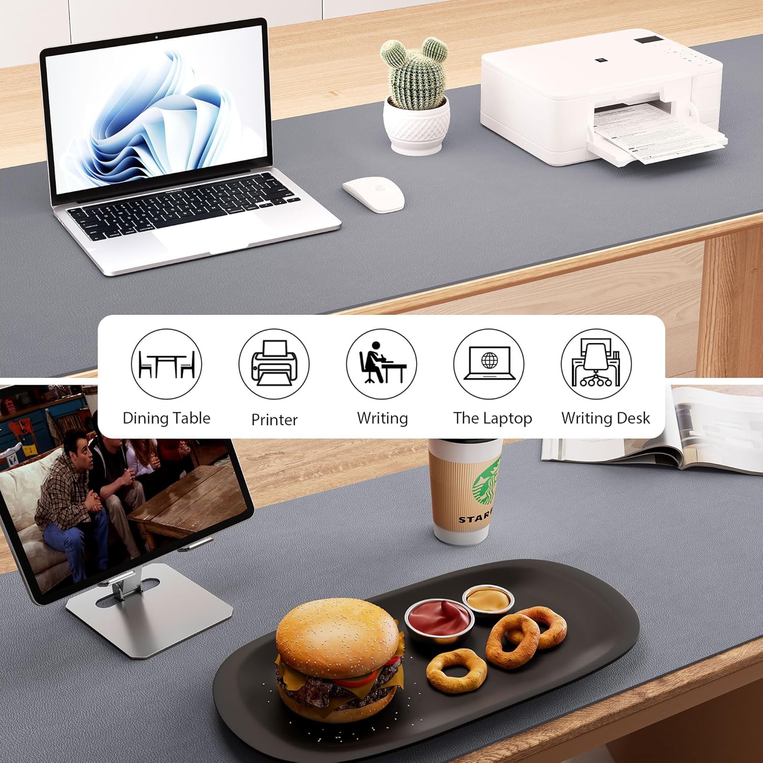 Aothia Leather Desk Pad Protector, Office Desk Mat, Large Mouse Pad, Laptop Desk Pad, Non-Slip PU Leather Desk Blotter, Waterproof Desk Writing Pad for Office and Home (Light Grey, 47" x 24")