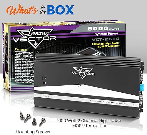 Miniatura 6 de Lanzar Amplificador MOSFET de alta potencia de 2 canales, delgado 6000 vatios puente mono estéreo de 2 canales amplificador de audio para automóvil