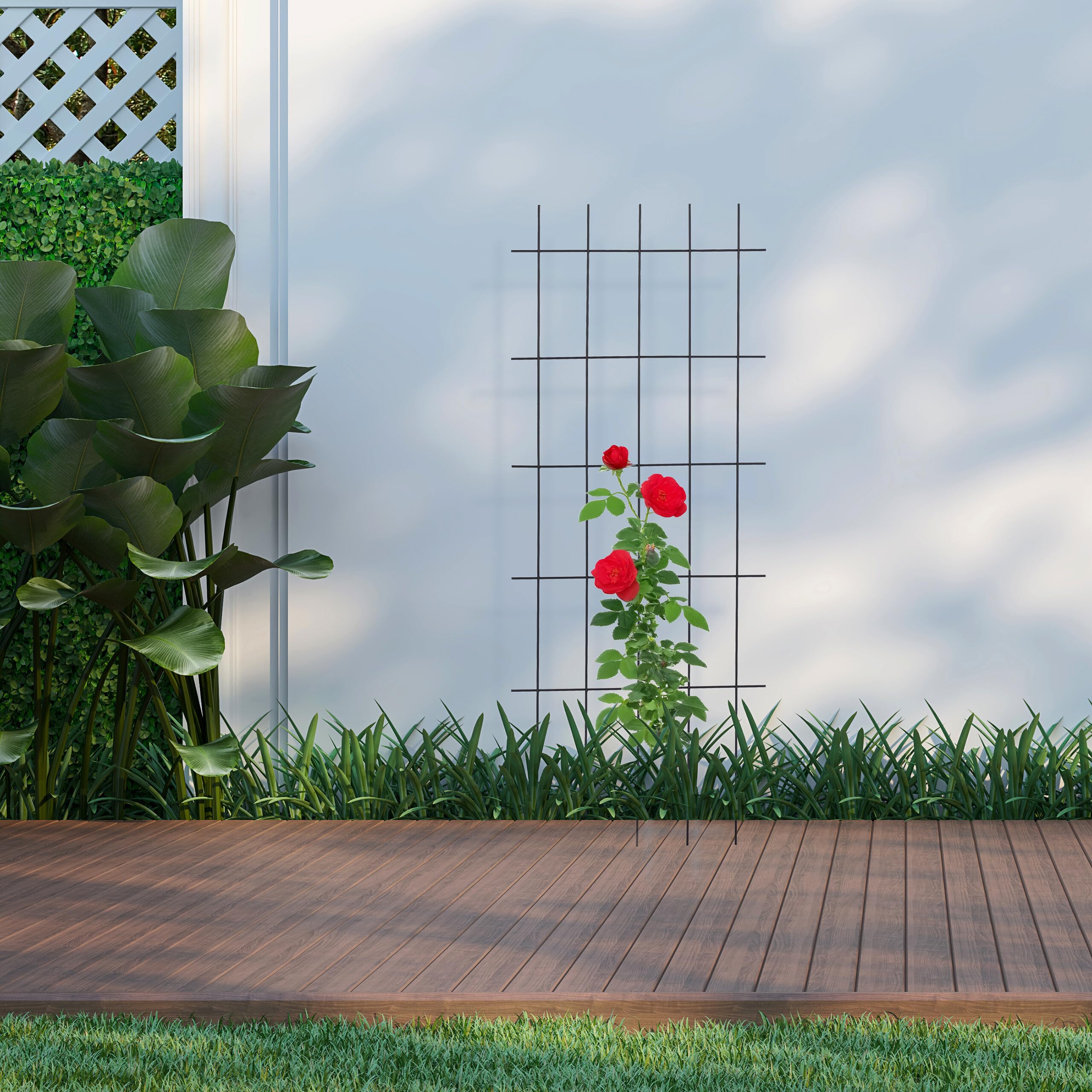Relaxdays Supporto per Piante Rampicanti da Giardino, HxL: 150x60 cm, Traliccio di Sostegno per Rose, in Acciaio, Nero