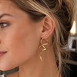 Earrings for Women Spiral threader earrings 14K gold earrings hand bent dangle earrings for women，suitable for gift giving, perfect for your birthday party, Christmas, gift giving.