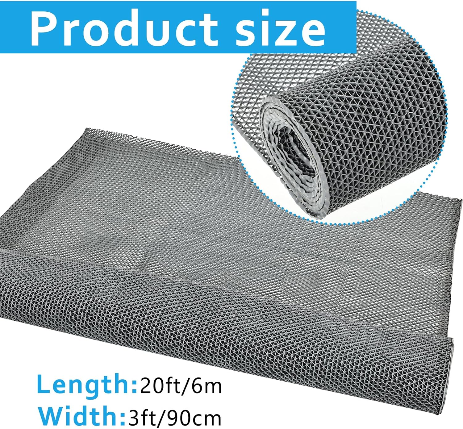 3 * 20 FT Drainage Non Slip Flooring Mats Swimming Pool Bathroom Anti-Fatigue Rubber Matting Heavy Duty Commercial Anti Slip Floor Mats for Garage Restaurant Sauna SPA