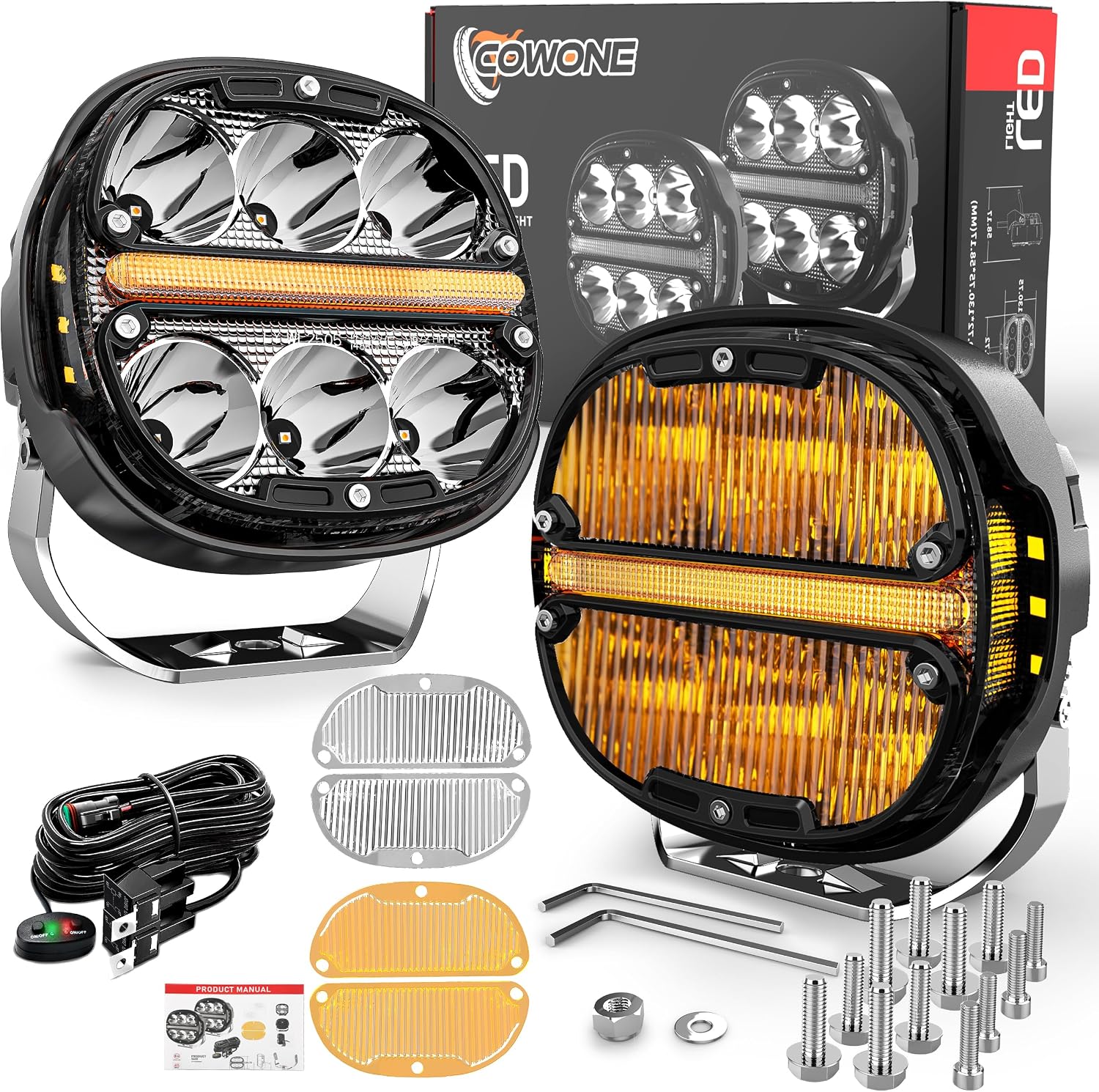 5 Inch 172W LED Light Pods,Patented 6-in-1 Modes Offroad Driving Light with Amber DRL, 270° Ultra-Wide Range Bright Side Shooter White Hyper Spot Combo Beam Universal Lights with Covers, Pair