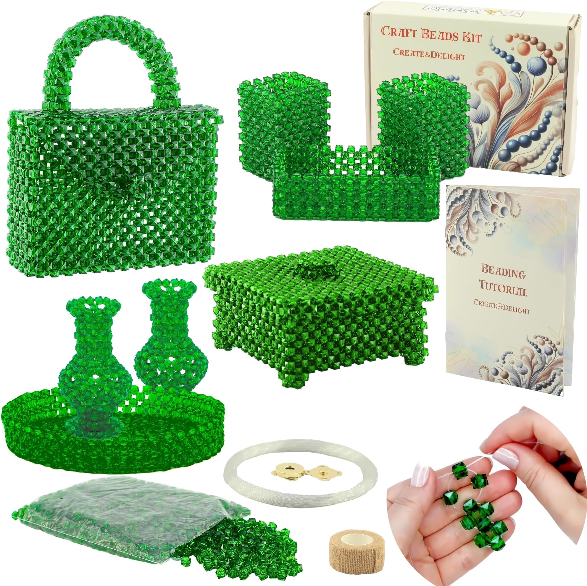 Arts and Crafts for Adults: Craft Supplies for Weaving Beaded Cute Things. DIY Kits for Adults - Hobbies for Women, Teen Gifts. Bead Kit Art Supplies. Step-by-Step Video Tutorial. Deep Green