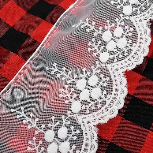 Miniatura 4 de WUBODTI Paquete de 2 cortinas de cenefa a cuadros rojos de Navidad para cocina, cenefa a cuadros rojos y negros con bordado de encaje, bolsillo para