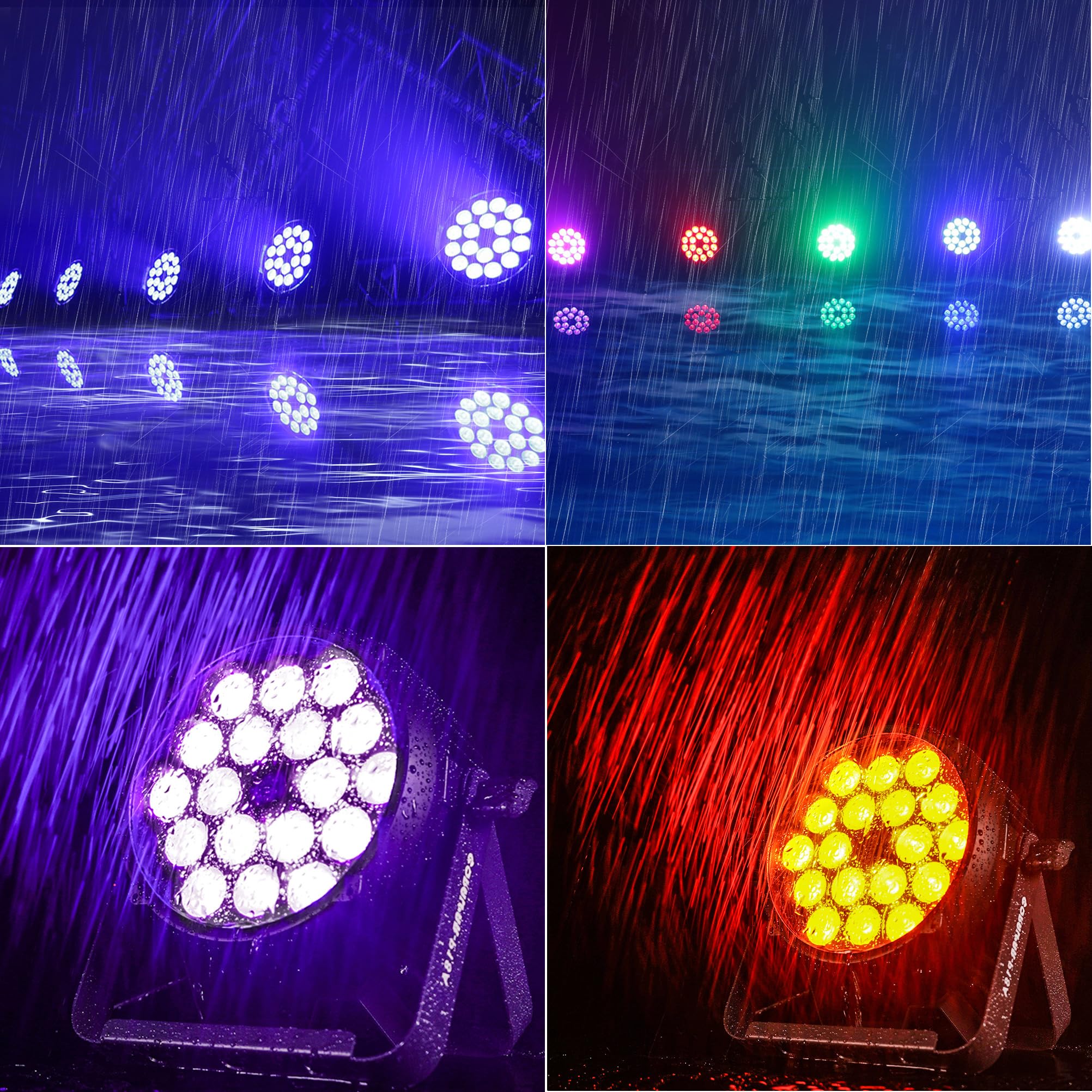 SHEHDS Coral Par DMX512 Lumières d'extérieur LED 18 x 12 W RGBWA+UV couleur lavé/stroboscopique Angle de faisceau 45 lumières montantes DMX512 activées par le son sans ventilateur