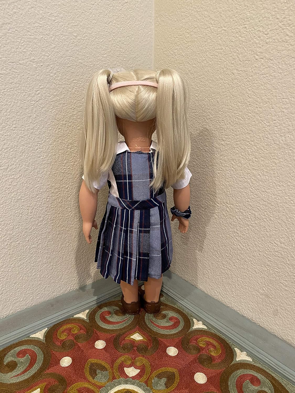 18 inch American Doll Outfit/Two Styles Jumper//School Plaid Jumper include Blouse and Hair Accessory/(Doll and Shoe not included) (Manhattan-P82, Split-Front)
