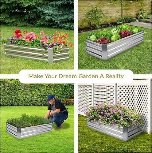 Miniatura 122 de Sunnydaze Cama de jardín de metal elevada de 11.75 pulgadas de alto, cama de jardín elevada galvanizada para exteriores para verduras y flores