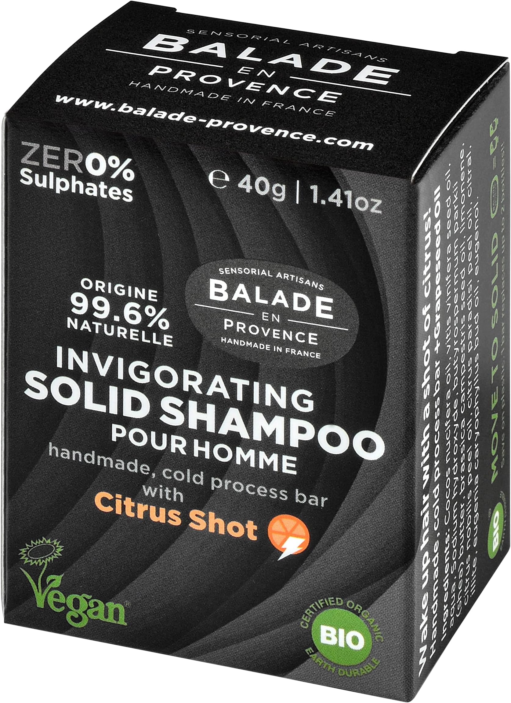 BALADE EN PROVENCE Invigorating Solid Shampoo Bar For Men 40G