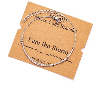 JoycuFF Inspirational Morse Code Bracelets for Women Silver Beads Jewelry Encouragement Mantra Gifts for Her
