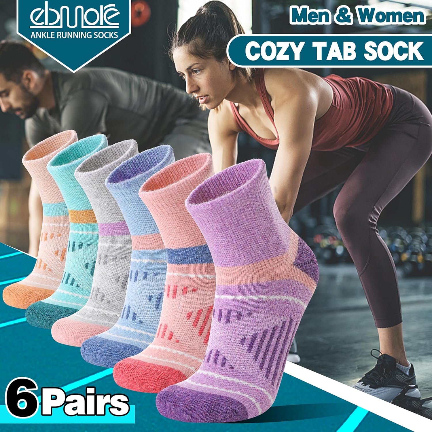 EBMORE 6 Pairs Merino Wool Ankle Hiking Running Socks Compression Support Thick Cushion No Show Socks for Men Women - Image 6