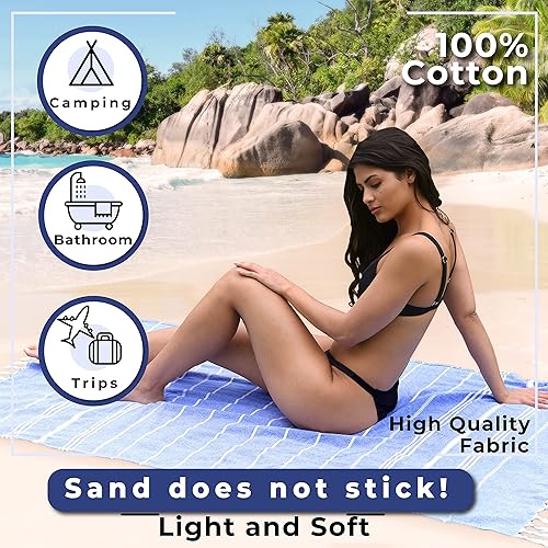 Miniatura 5 de Toalla turca de playa  Toallas de baño de algodón altamente absorbentes, toallas de baño de secado rápido, toallas de playa de 37 x 70 pulgadas,