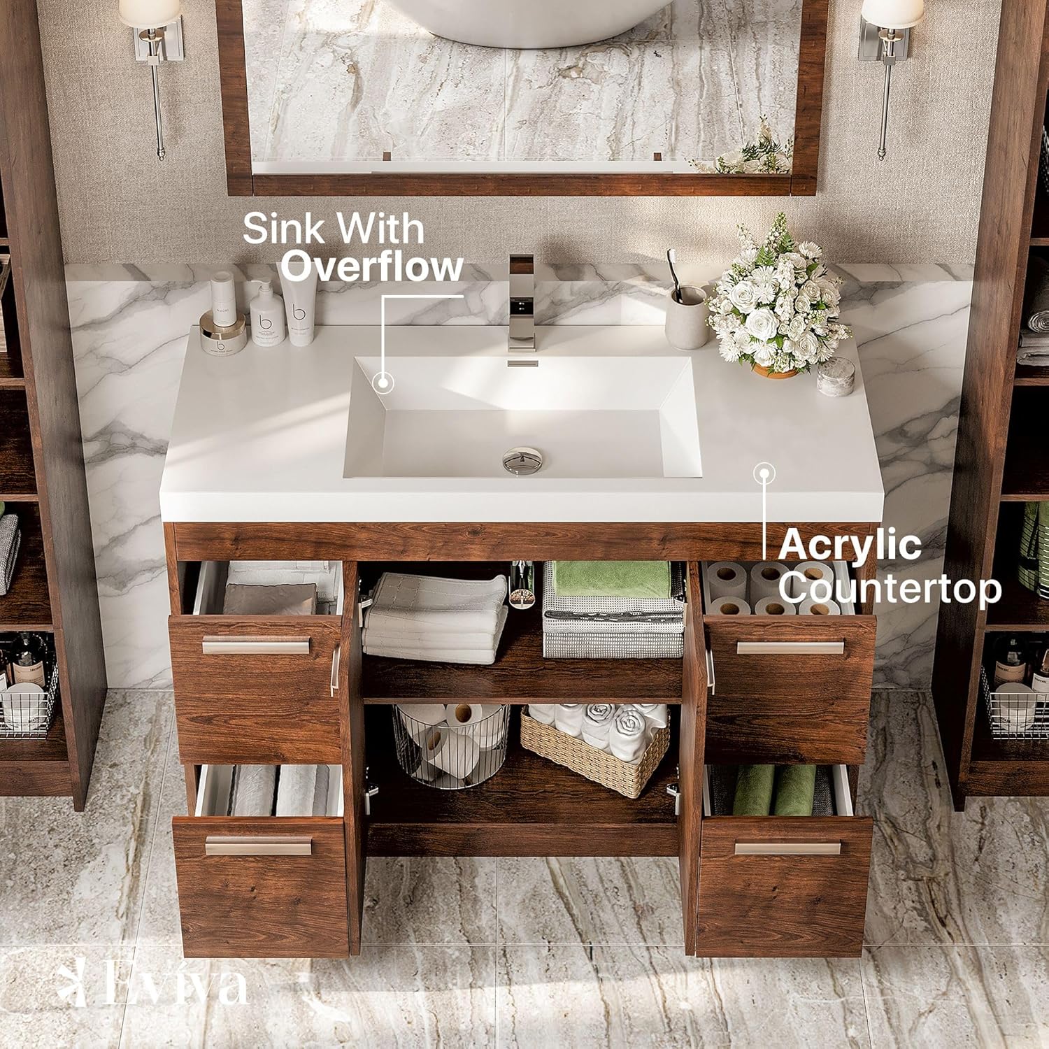 Eviva Lugano 48 in. Rosewood Single Sink Bath Vanity with Acrylic Top and Integrated Sink