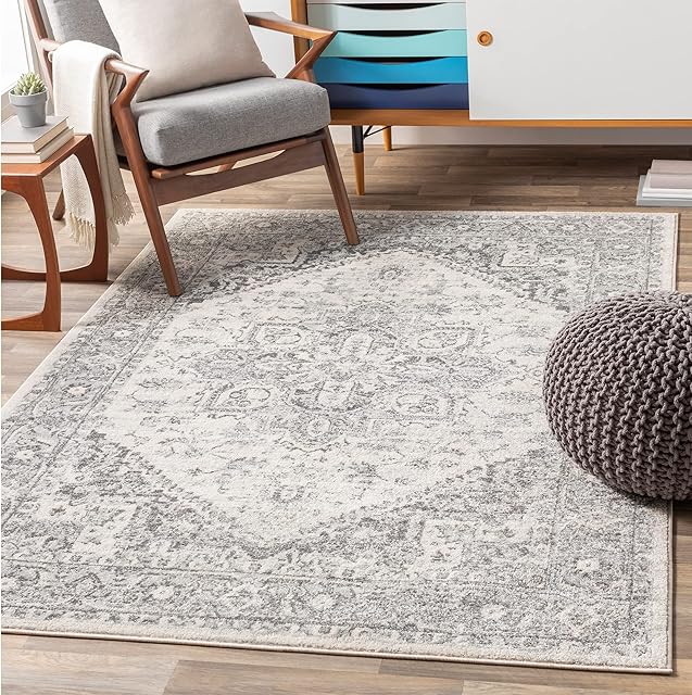 Surya Khartoum Vintage Rug - Area Rugs Living Room, Hallway, Bedroom - Chic Neutral Scandi Rug, Traditional Boho Rug Style, Natural Easy Care Pile - Large Rug 160x220cm Grey Rug