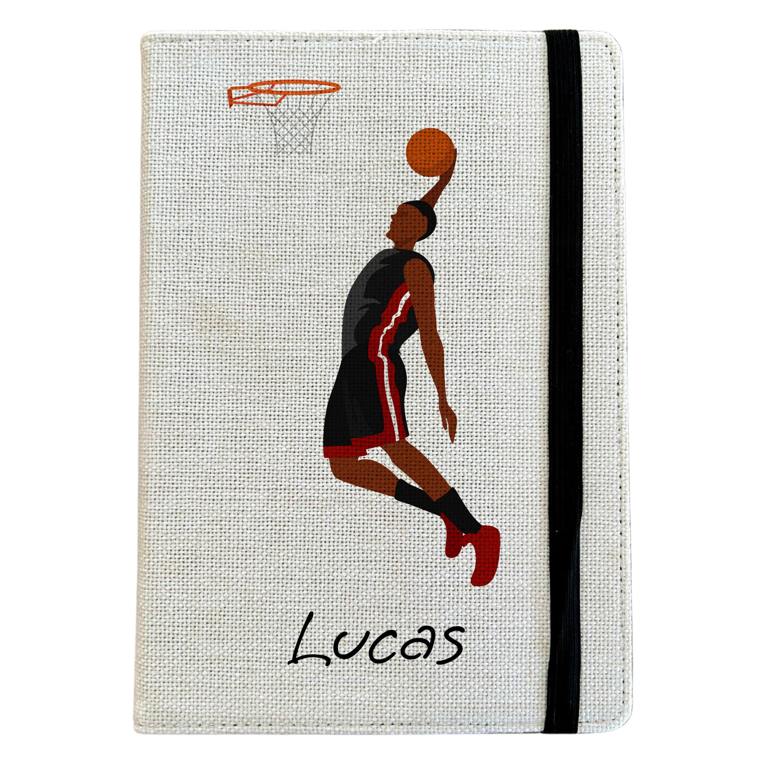 Personalised Basketball A5 Notebook - Custom Sports Lined Journal - Reusable Training Notebook Cover - Linen Hardback Journal Cover Gift