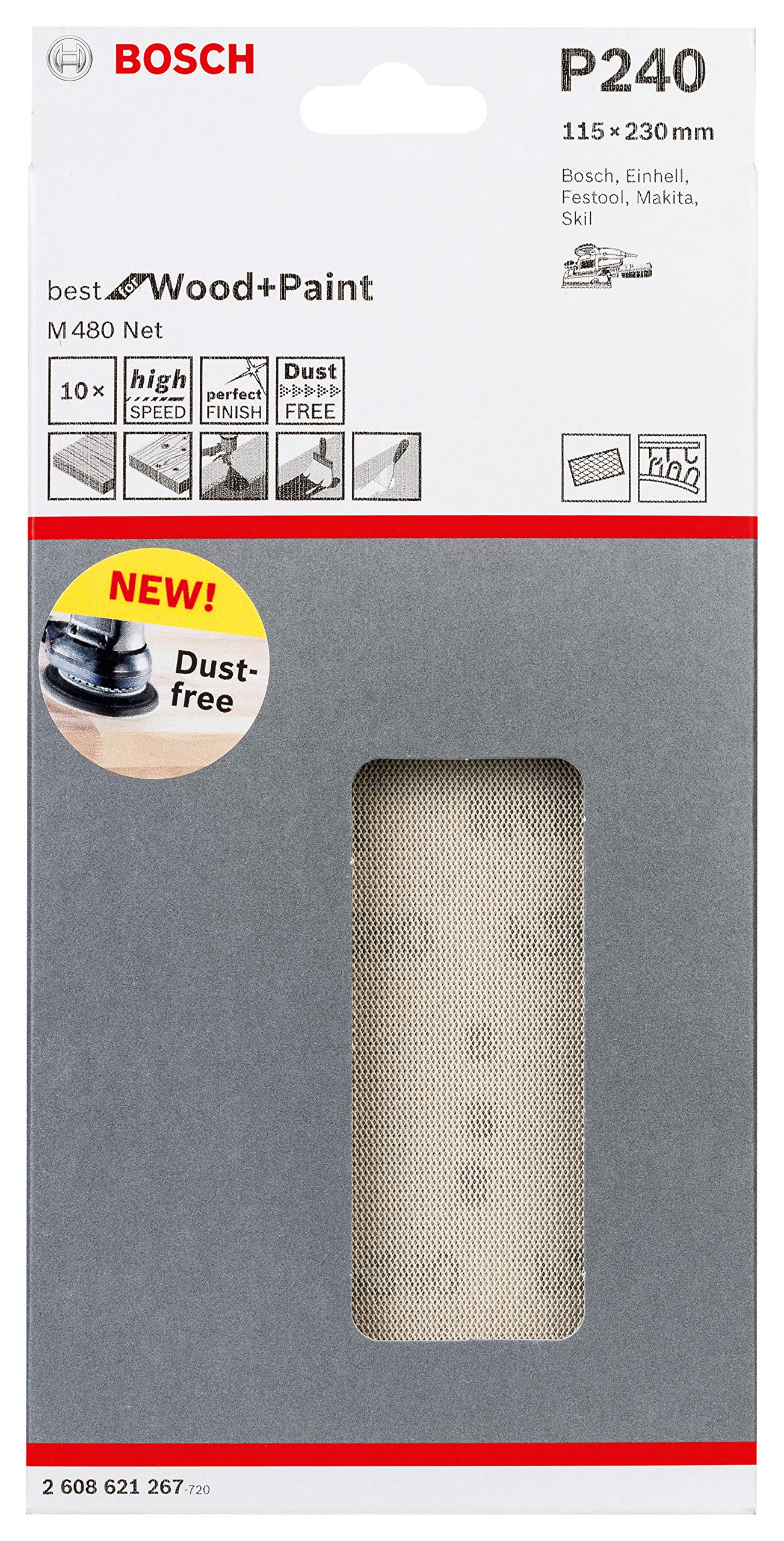 Bosch Professional 2608621262 Hojas de lija M480 Best for Wood and Paint, madera y pintura, grano P100, accesorios para lijadora orbital, 115 x 230 mm, 10 piesas