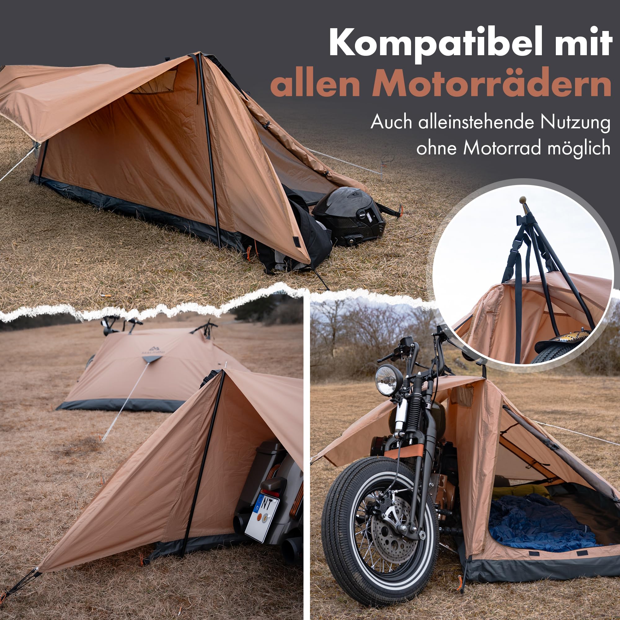 MALIHINI Tenda per moto [tenda per 1 persona], ultraleggera e compatta, impermeabile, per motociclisti e come telone per moto, tenda da motociclista con dimensioni compatte, per ciclismo e campeggio
