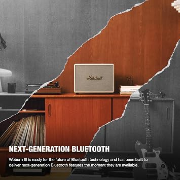 Marshall Woburn III Bluetooth Home Speaker - Loud Stereo Sound with Bass and Treble Controls | Plug-in Powered | Record Player Compatible | HDMI, RCA, 3.5mm Aux Inputs - Cream