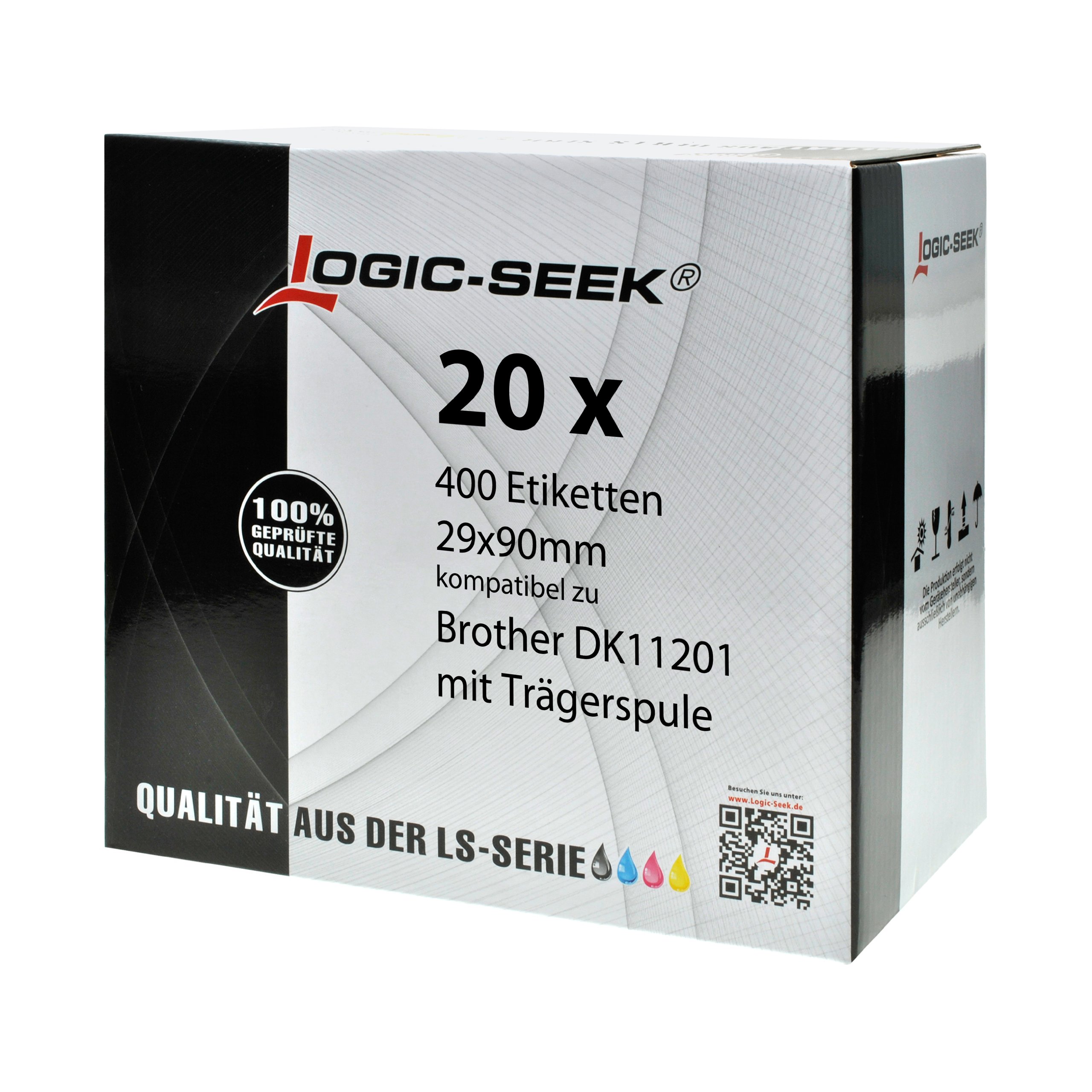Logic-Seek 20x Adressetiketten kompatibel für Brother DK11201 - je 400 Stück - 29mm x 90mm P-Touch QL-1050 1060N 500 550 560 570 580 700 500 A BS BW 560 VP YX 580N 650TD 710W 720NW - Weiss