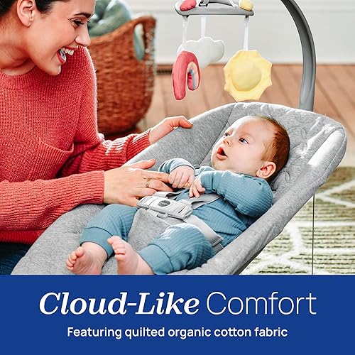 Miniatura 2 de Chicco Float Baby Bouncer Seat, cojín acolchado de algodón orgánico, incluye barra de juguete con juguetes de peluche  NubeGris