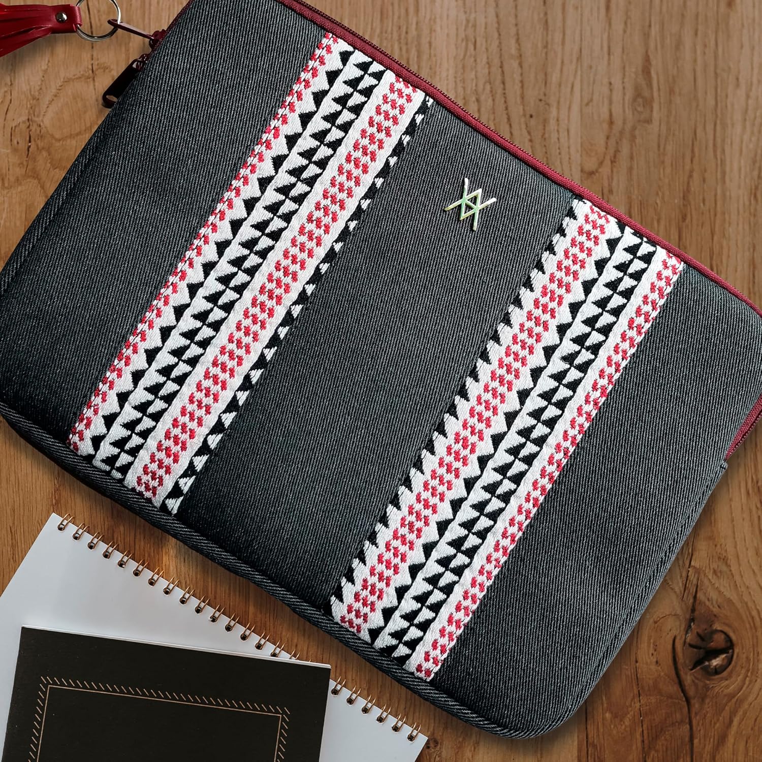 WONDEE 13 to 14 Inch Laptop Sleeve Case with Decorative Embroidered Fabric Stripe Ethnic Style – Laptop Sleeve for MacBook Pro and Air 13/14 Inch Padded and Reinforced with Zipper