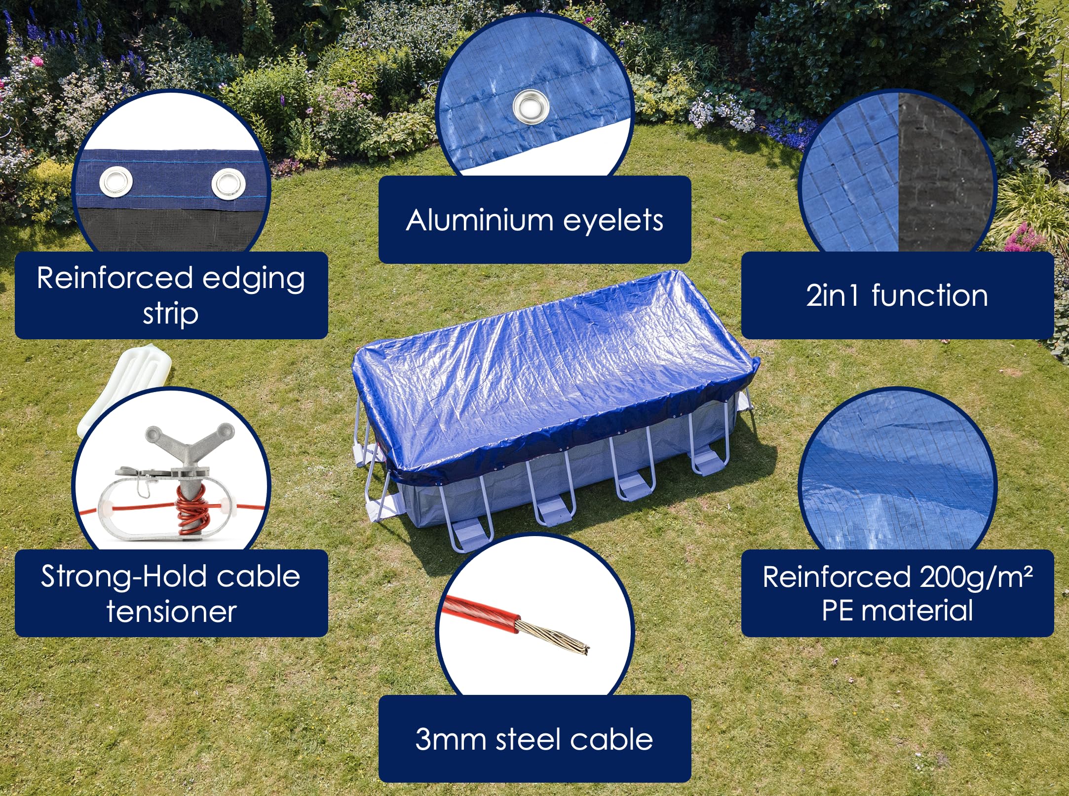 Zimowa osłona basenu, 2 w 1, wykonana z materiału PE o gramaturze 200 g/m², odporna na promieniowanie UV, na lato i zimę, osłona zimowa, osłona letnia (460 x 260 cm)