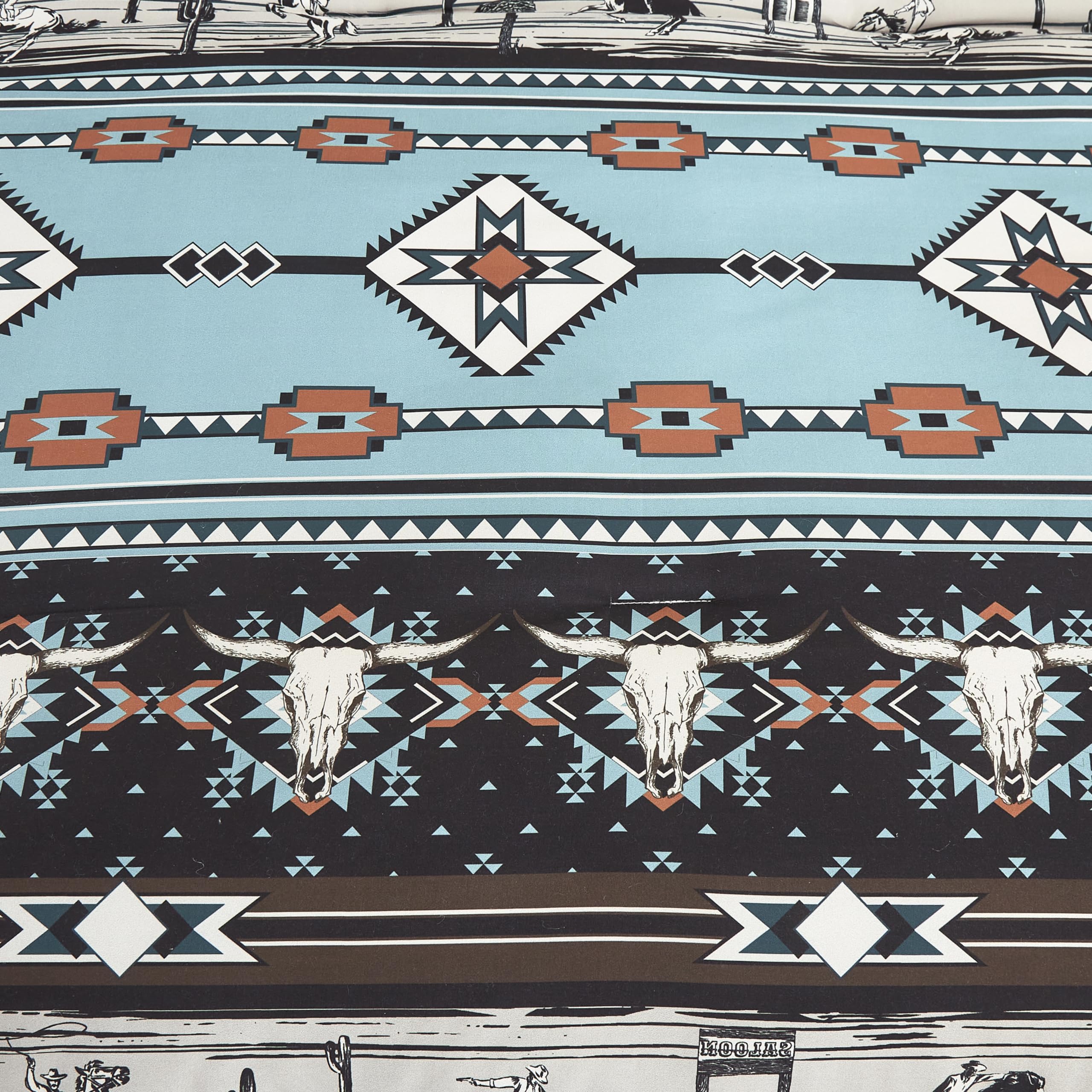 Chezmoi Collection Tahoe Parure De Lit 7 Pièces En Microfibre Délavée à Motif North Lake U2013 Multicolore, Bleu, Vert, Marron, Noir U2013 Très Grand Lit Surdimensionné