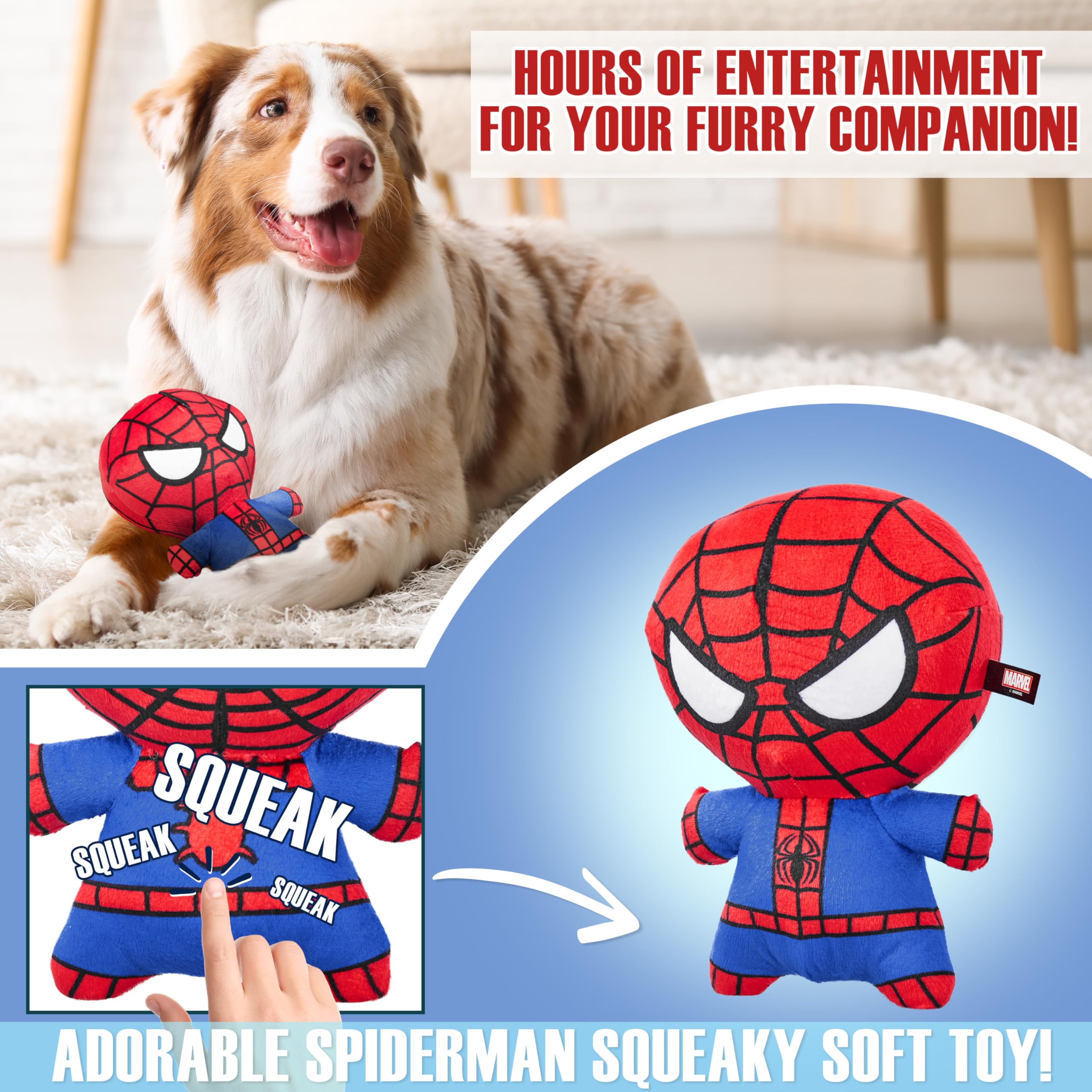 Disney Stitch Ciotole per Cani - Set Regalo Ciotola per Cani Antiscivolo e Peluche con Squeak (Spiderman Rosso/Blu)