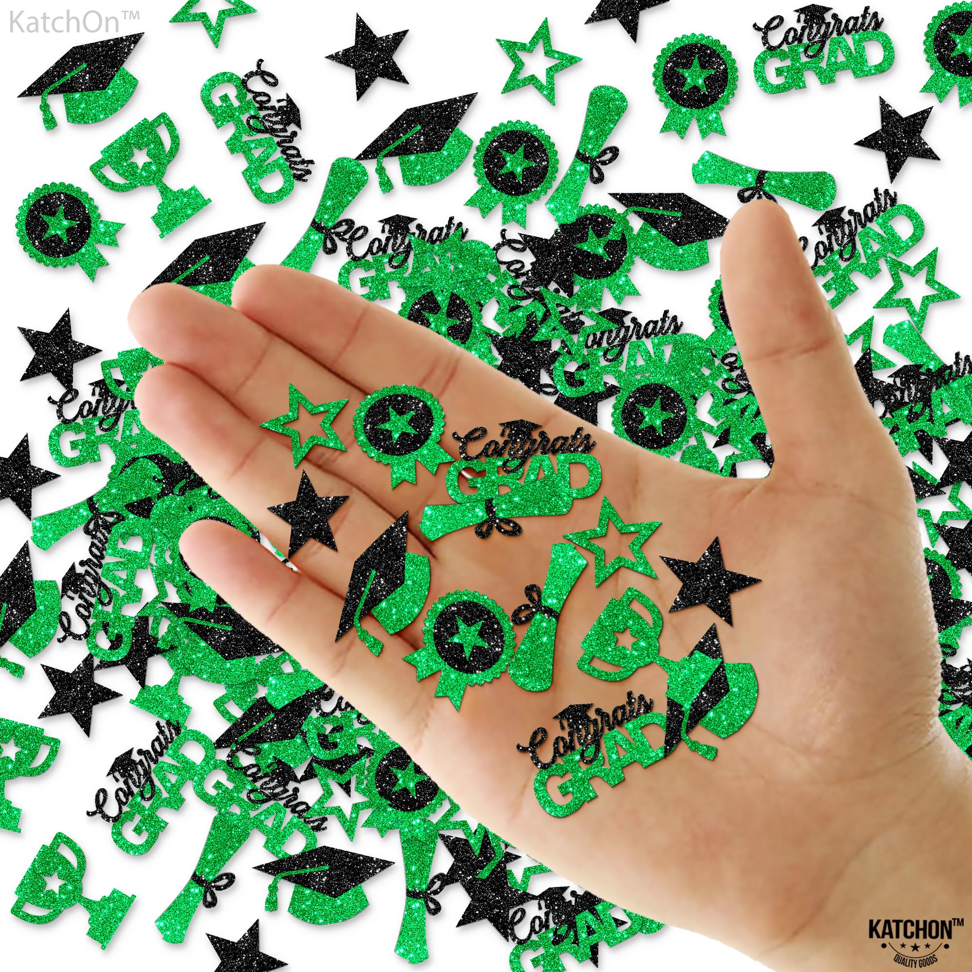 KatchOn, Glitter, Green and Black Graduation Confetti - Pack of 300 | Graduation Cap, Star Confetti for Graduation Table Decorations | Congrats Grad