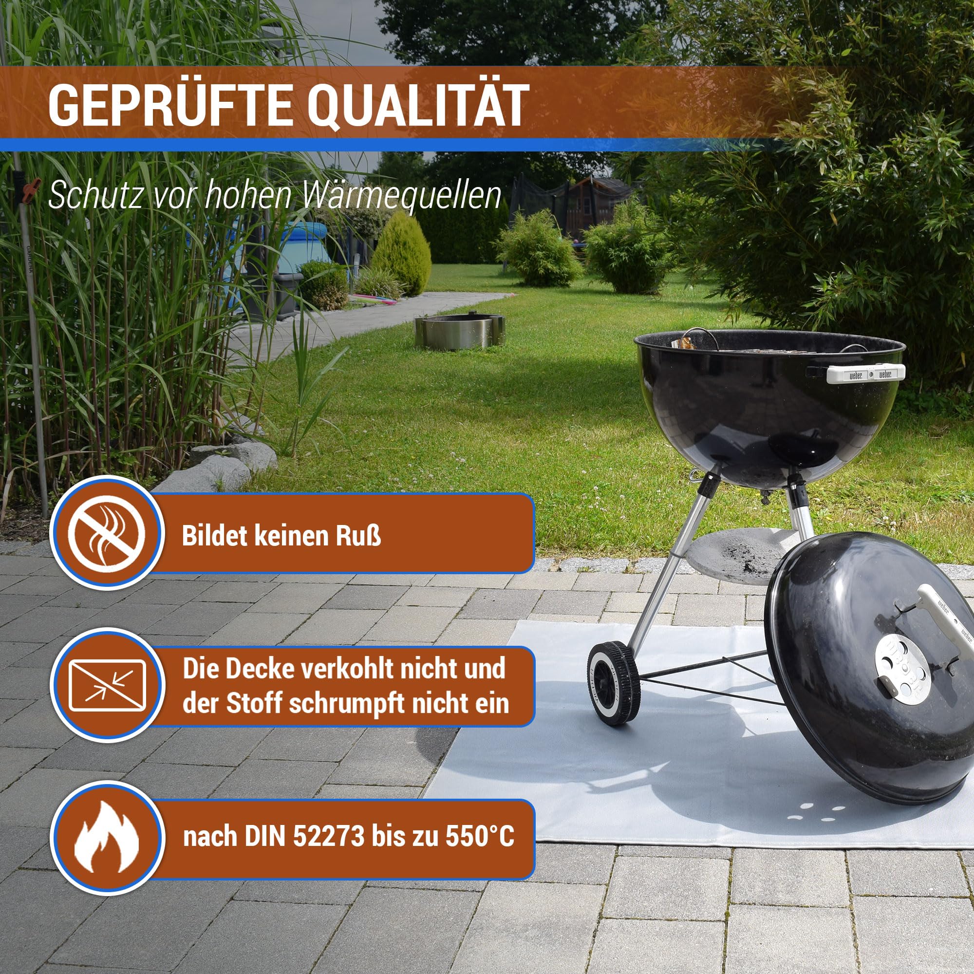 Zettl GmbH Telo di protezione del suolo 550 °C 2x1 m | Tappetino ignifugo per caminetti e barbecue, resistente al calore, parascintille e alternativa al vetro