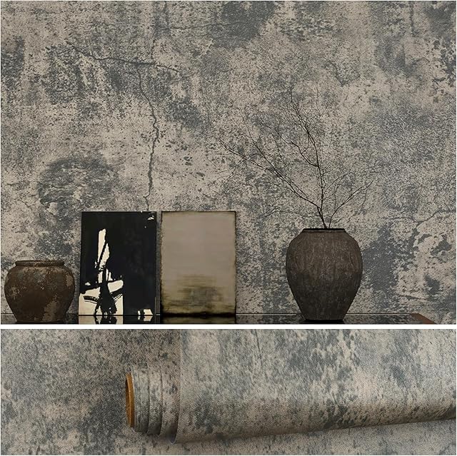 VEELIKE Industrial Concrete Effect Wallpaper Vintage Cracked Cement Contact Paper Self Adhesive Sticky Back Plastic Roll Shabby Chic Wallpaper for Living Room Kitchen Worktop Covering 40cm x 300cm