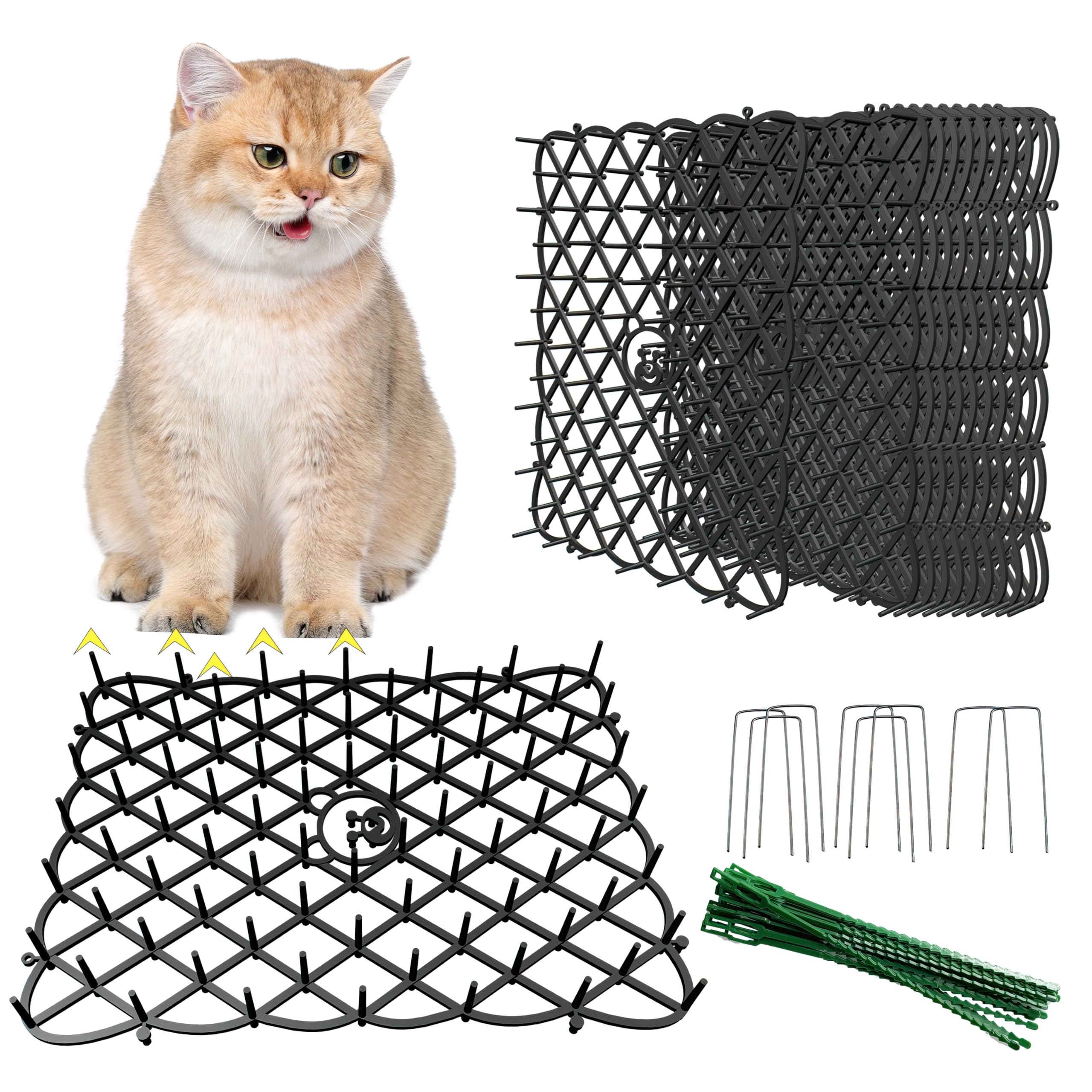 KOKMEYA 12 Pcs Anti-Cat Spikes, Bear Pattern, 0.36㎡ Coverage, 15x20cm Mats for Indoor Sofa, Potted Plants & Outdoor Garden Fence, Humane Scat Mat for Squirrels & Foxes, 12 Pegs & 20 Zip Ties
