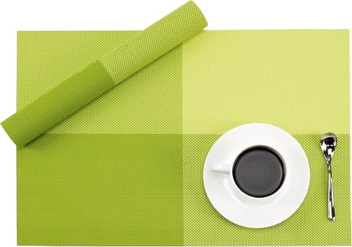 Miniatura 3 de GEFEII Manteles individuales de vinilo tejido de PVC de lujo, antideslizantes, resistentes al calor, color verde, para cocina, comedor, fiesta,