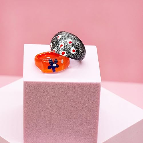 Miniatura 7 de Fablinks 10 anillos acrílicos surtidos para niñas, anillo de resina gruesa para mujer, acrílico Y2K apilable, lindos anillos cuadrados de moda,