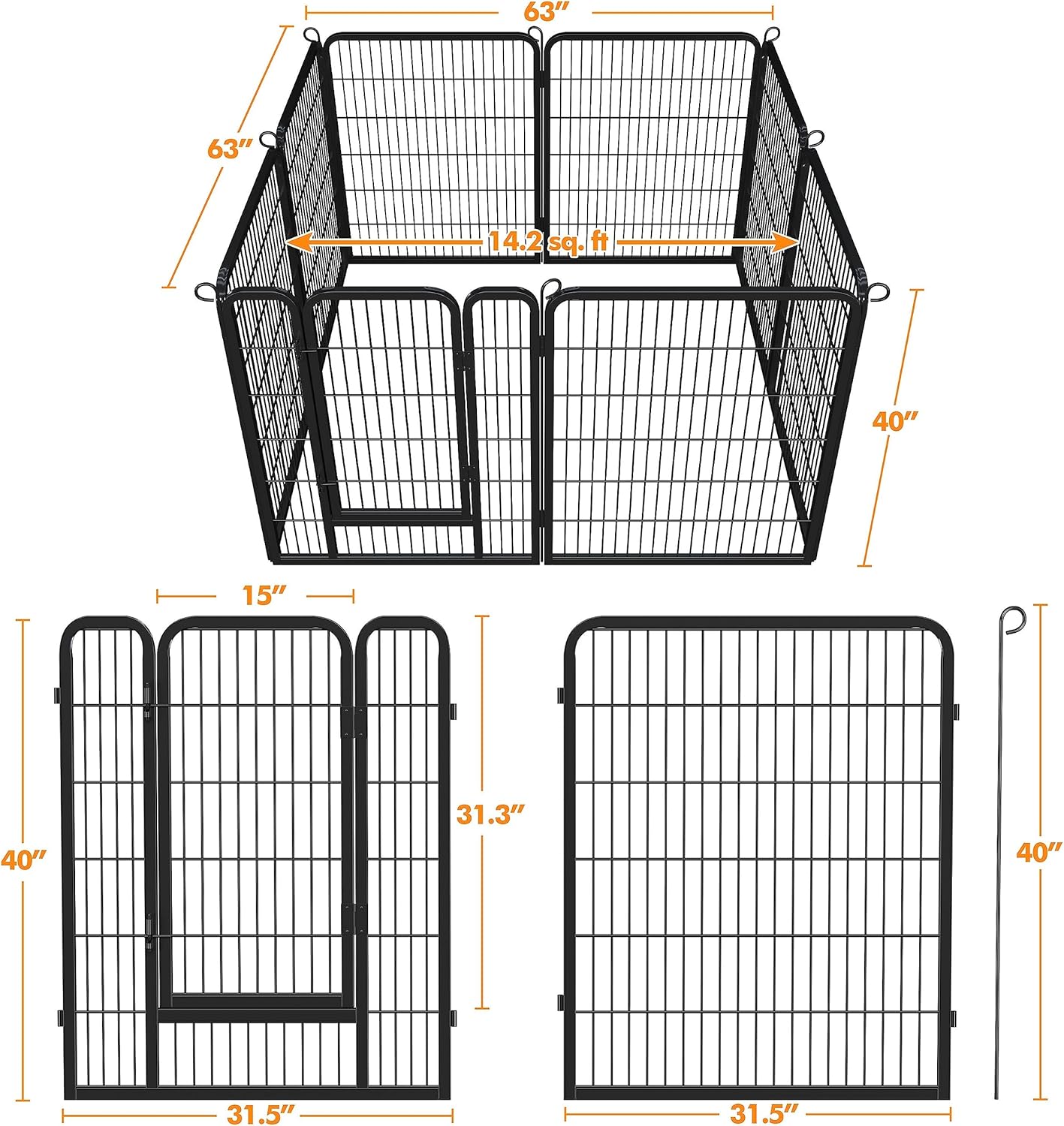 Yaheetech Wide Panel Dog Playpen, 6 Panels 40 inch High Pet Pen with Gate, Portable Indoor Outdoor Fence for Medium/Large Breed Dogs