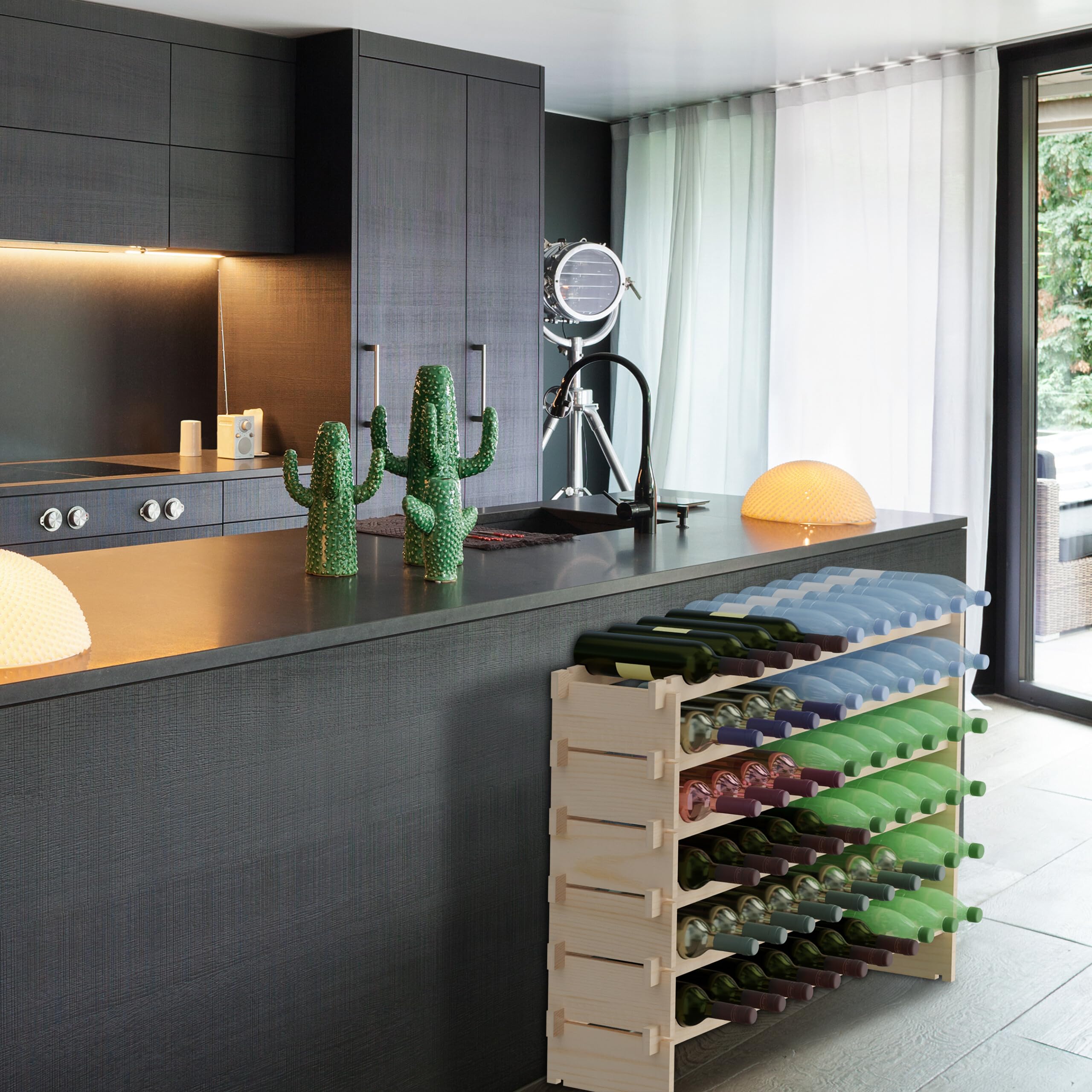 Relaxdays Botellero, 100 Botellas de Vino, Vinoteca Apilable, 120 x 103 x 25 cm, Extensible, Madera de Pino, Natural