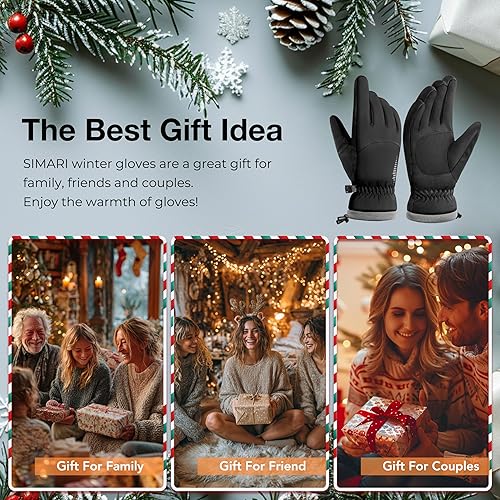 Miniatura 7 de SIMARI Guantes cálidos impermeables de invierno para mujeres y hombres con dedos para pantalla táctil, esquí, nieve, viento, para clima frío,