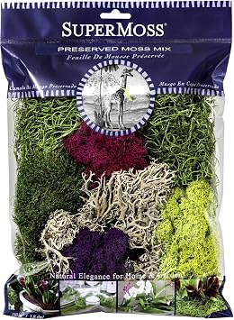 SuperMoss (23310) Moss Mix - Best Sellers, 80.75 Cubic Inch Bag (Appx. 2 Ounce) & (23311) Elegant Decorative Mixed Moss, Multicolor, 120 cu.in., White