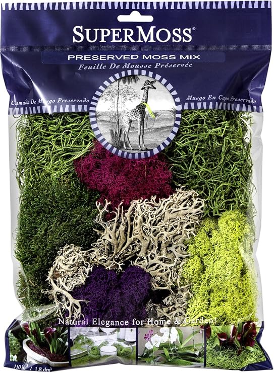 SuperMoss (23310) Moss Mix - Best Sellers, 80.75 Cubic Inch Bag (Appx. 2 Ounce) & (23311) Elegant Decorative Mixed Moss, Multicolor, 120 cu.in., White