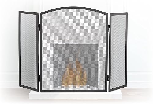 Deuba Pare-feu de cheminée 3 volets arrondi en acier 104 x 52 cm