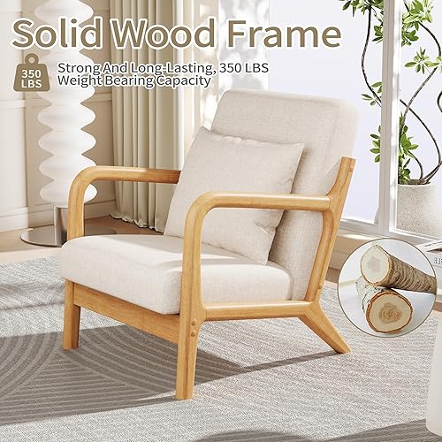 Miniatura 4 de Maggym Silla decorativa moderna con marco de madera, sillón tapizado con cojín trasero, cómodo sillón de lectura para sala de estar y dormitorio