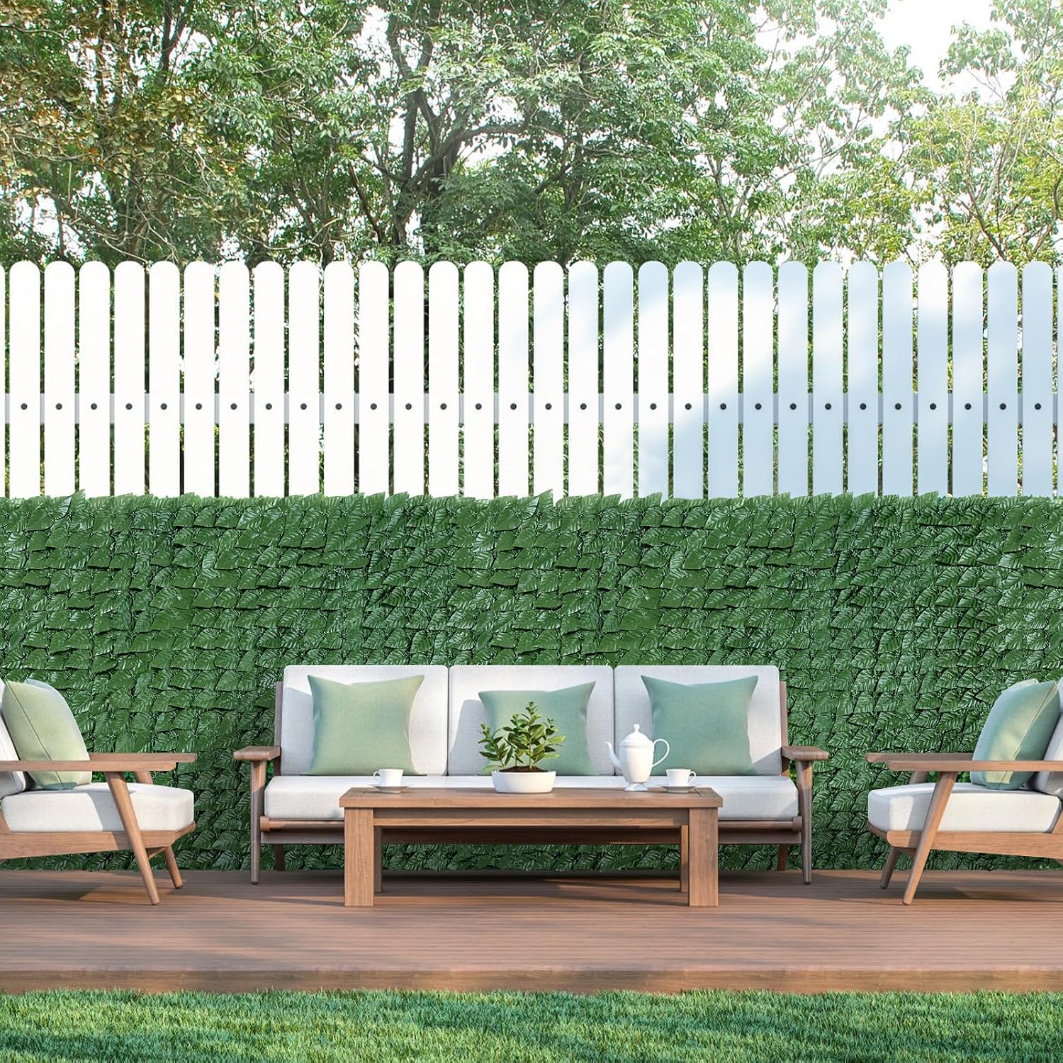 U'Artlines Artificial Ivy Privacy Fence, Heavy Duty Denser Artificial Hedges Fence Pennels and Faux Ivy Vine Leaf Decoration Garden Fence for Outdoor Garden Decor 118x39.5 Inch Dark Green