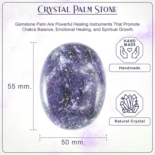 Miniatura 3 de Crocon Piedra de palma grande de lepidolita de 1.969 in, más de 900 quilates, piedras de bolsillo para equilibrio natural de chakras, piedras