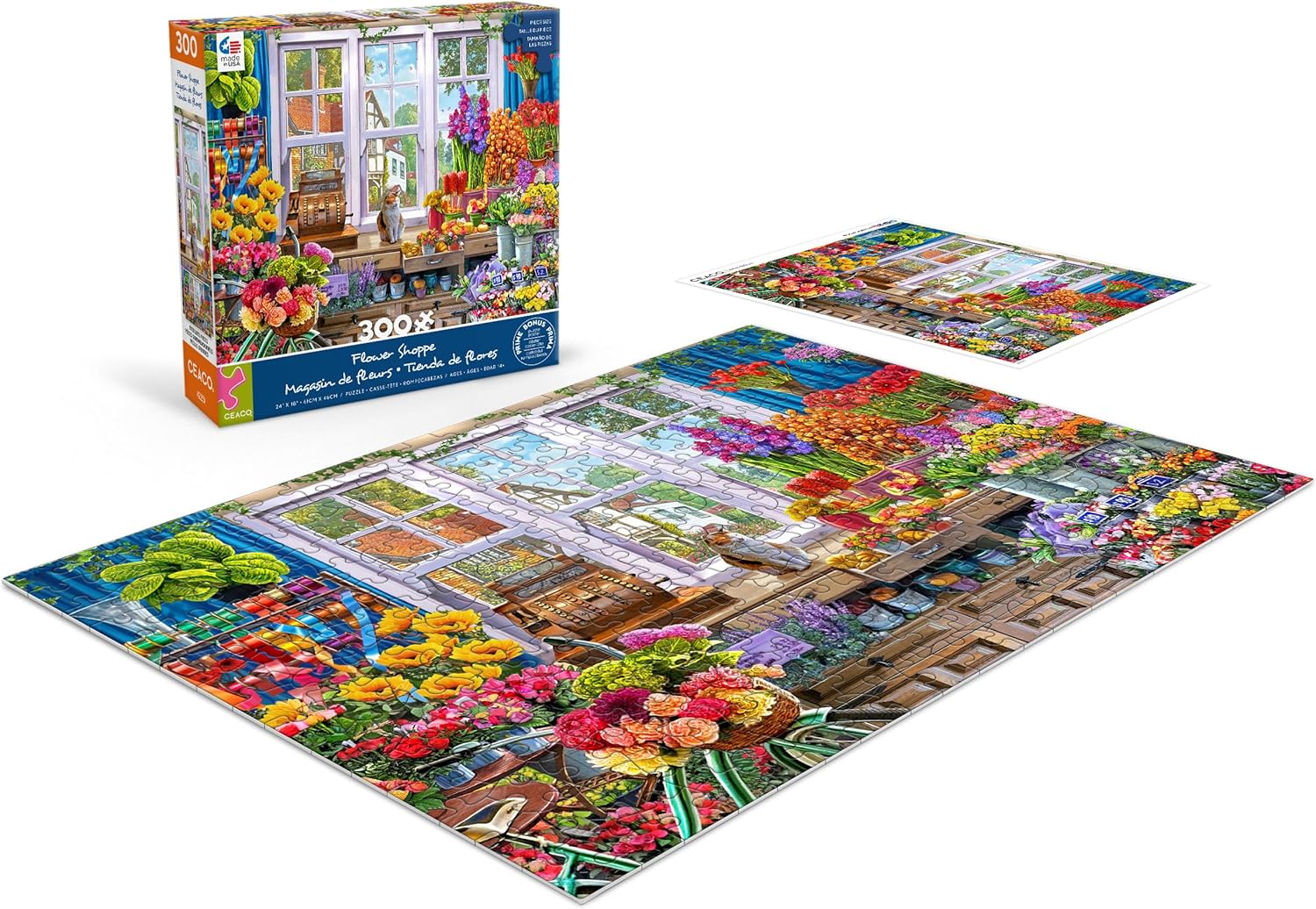 Ceaco - Large Piece Jigsaw Puzzle - Steve Crisp - Flower Shoppe - Relaxing and Fun Activity for Adults