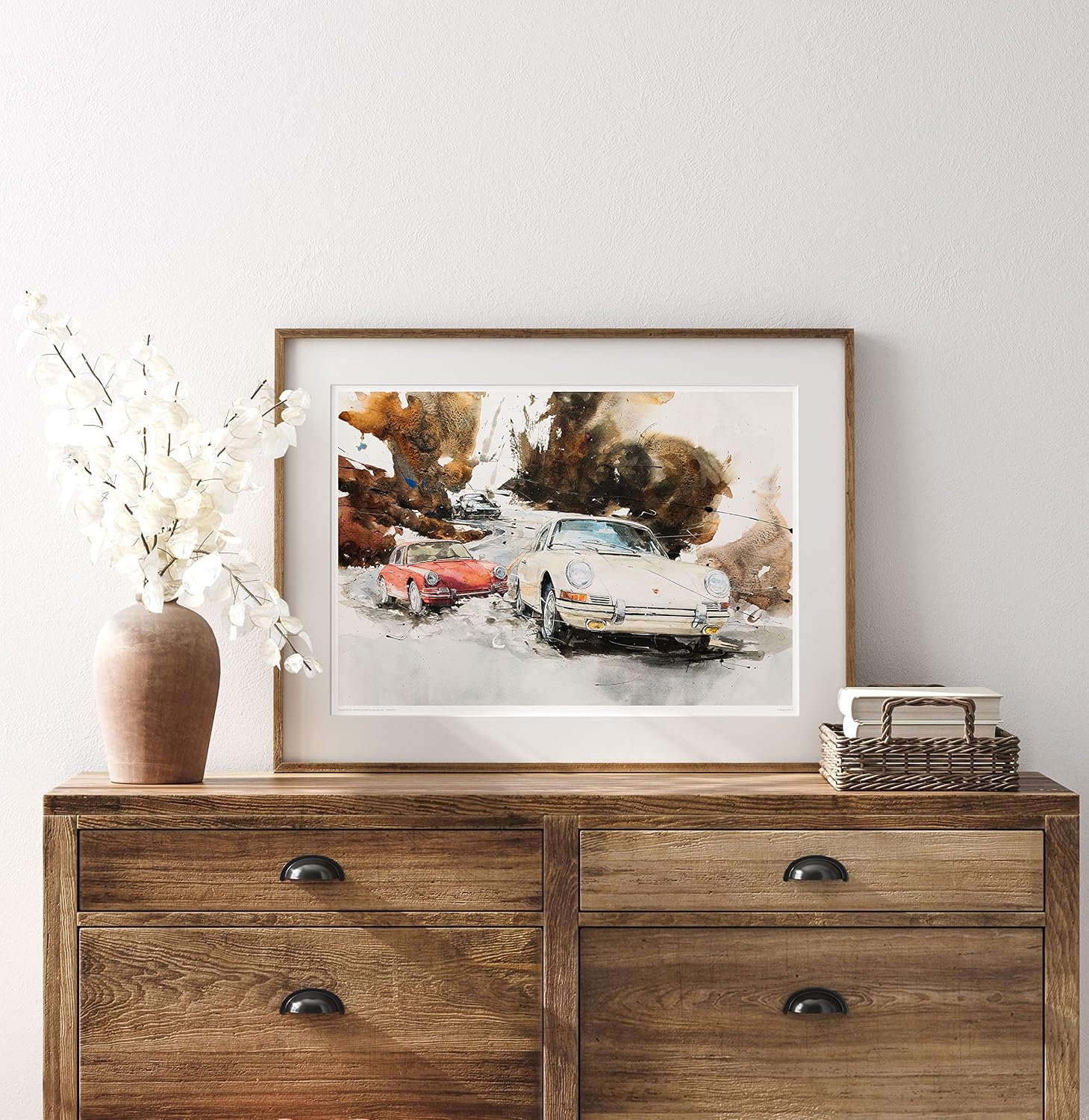 MINSEOK Watercolor Car Posters Room Decor - Premium A2 Art Old Print Pictures, Perfect Car Wall Art Gift - Brown Scenery Ivory Vintage Old Cars