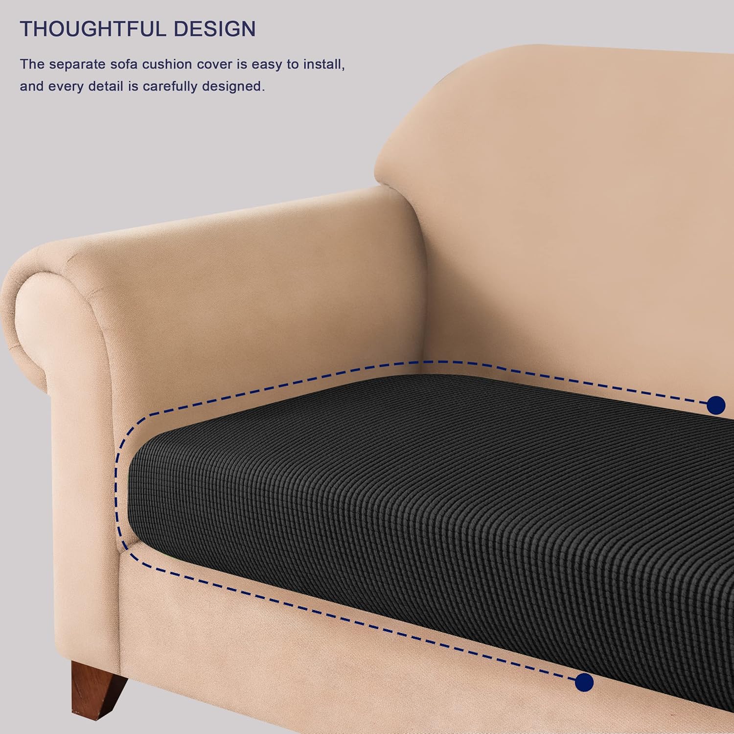 subrtex Stretch Cushion Cover Soft Sofa Seat Slipcover Spandex Chair Couch Cover Suitable for 1-2-3 Seaters Replacement for Furniture Protector(Black,Small) (Pack of 2)