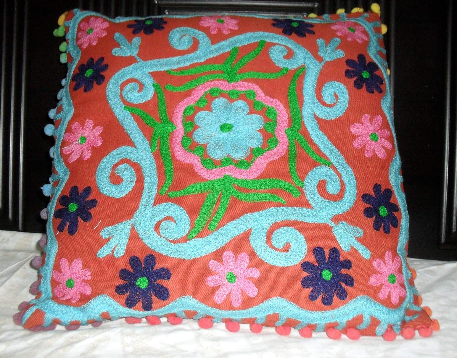 Traditional Jaipur Boho Throw Suzani Pillows, Embroidered Pillow Covers 16 "x 16", Decorative Throw Pillow Covers, Indian (2)