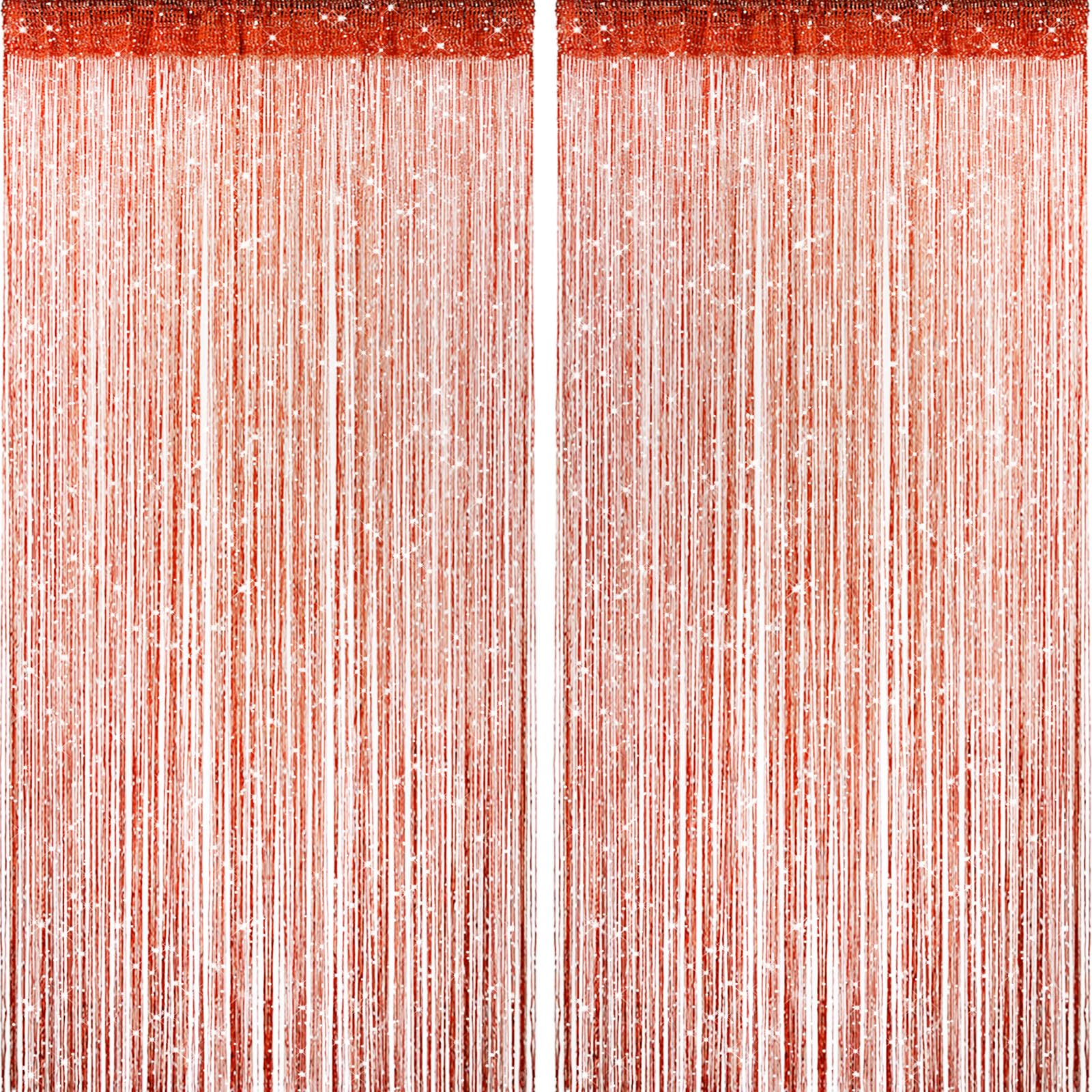 2 Pieces Orange Glitter String Curtains, 39x79 Inch Doorway Beads Curtains, String Curtain for Doorway, Room, Closet Partition, Windows Wedding Party