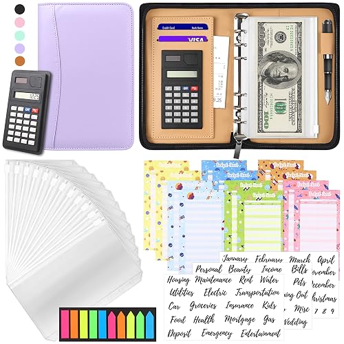 Budget Binder with Zipper Envelopes, Cash Envelopes for Budgeting, A6 PU Leather Budget Planner 2026 with Cash Envelopes Calculator, Bill Money Organizer for Cash Saving Budget System Wallet